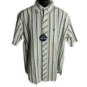Indygo Smith Button Down Striped Shirt L White Short Sleeve Chest Pocket NEW